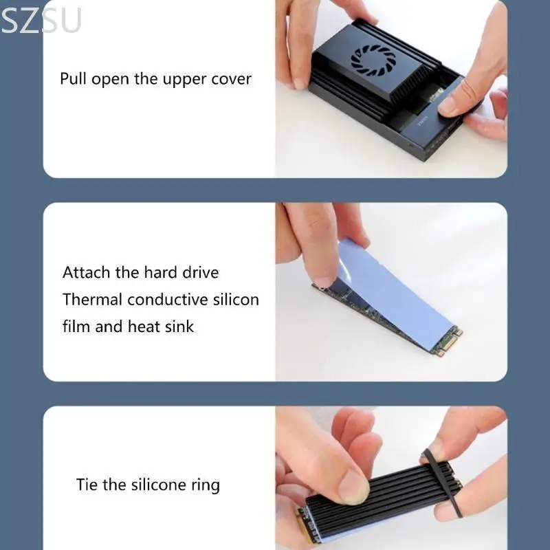 SZSU 10Gbps M.2 NVME SSD 케이스 USB3.2 SSD 박스 인클로저 케이스(냉각 팬 포함)