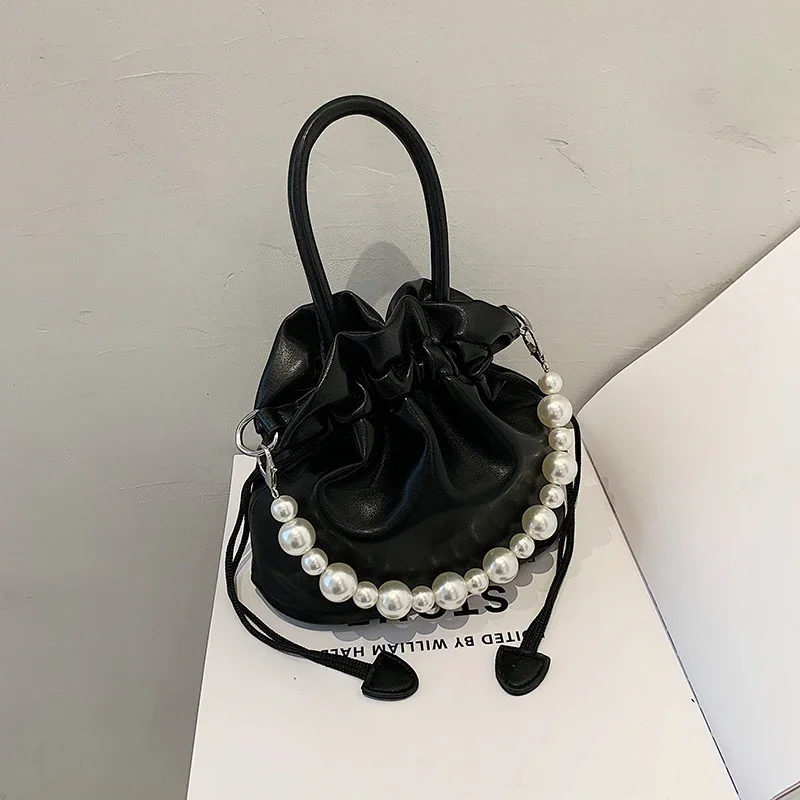Hand-held pleated bag for women summer 2023 new trendy fashion pearl bucket bag niche design versatile crossbody bag