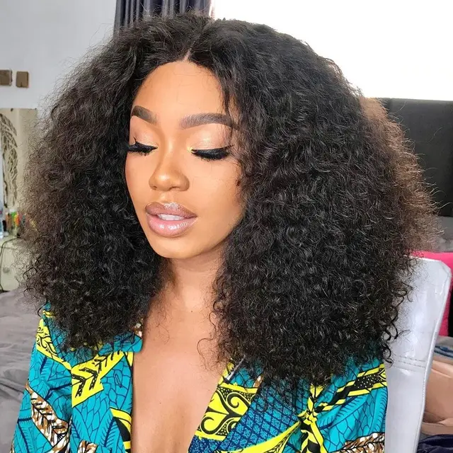 Perruque Bob Lace Front Wig péruvienne naturelle, cheveux courts bouclés, 13x4, pre-plucked, sans colle, pour femmes 1