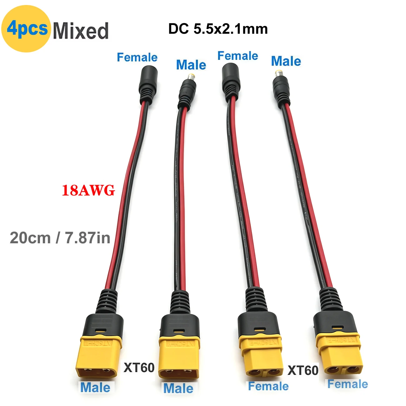 XT60 플러그 암수-DC 5.5x2.1mm 커넥터 충전 어댑터 케이블 변환 와이어 RC 리포 배터리 자동차 드론 비행기용