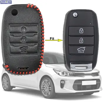 Cover per chiave auto a 3 pulsanti per Kia Sedona Optima Ceed Soul Rondo Carens custodia per portachiavi in pelle nera custodia per portachiavi protezione per portachiavi