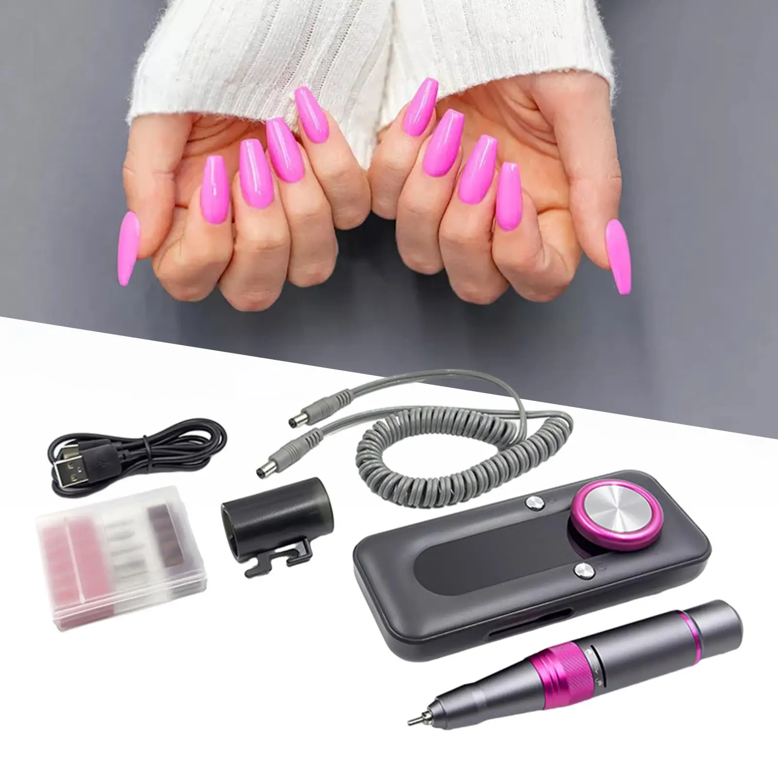 Electric Nail Drill Machine USB Rechargeable with Nail Bits Cordless Efile for Removing Grinding Polishing Cutting Acrylic Nail