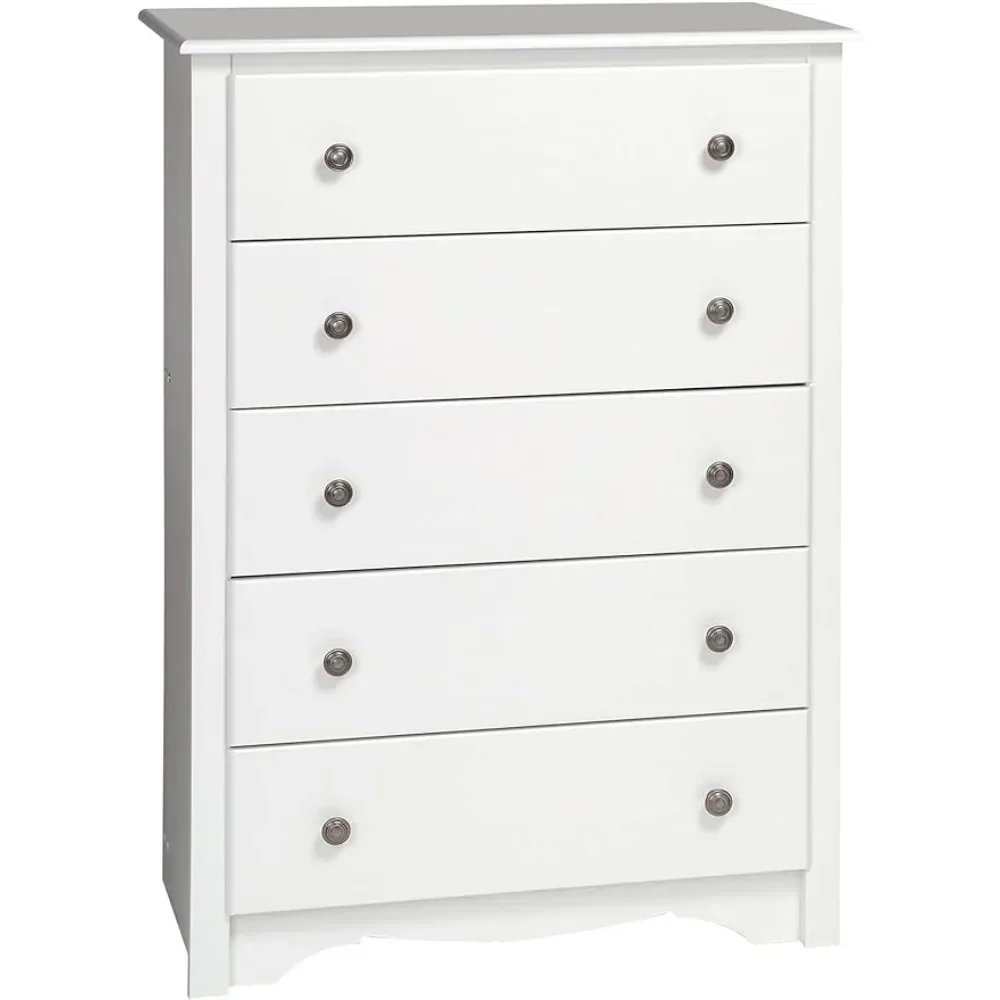 

16" D X 31.5" W X 45.25" H Furniture Makeup Dressing Table With Mirror 5-Drawer Chest for Bedroom White Freight Free Dresser