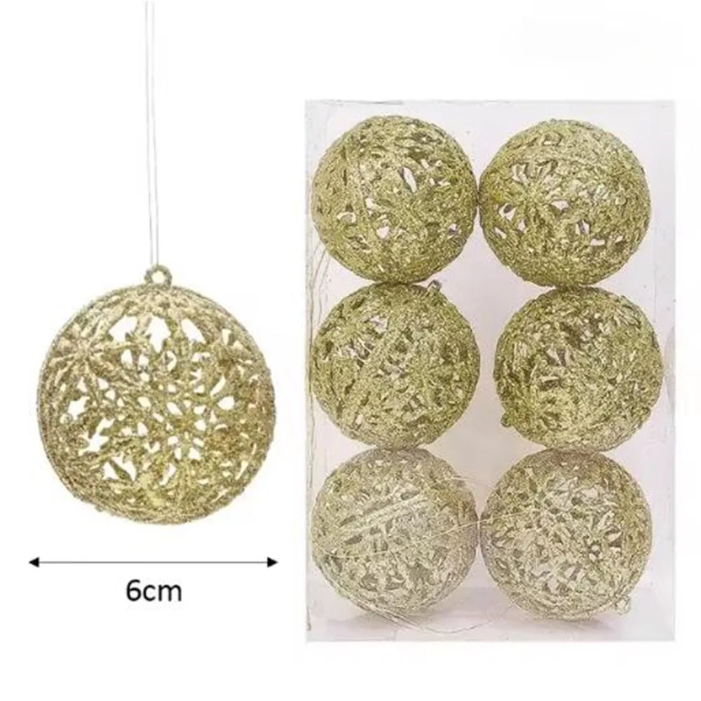 thumbnail image 1 of 6 bolas de plástico doradas con purpurina para adornos navideños de 6 cm, colgantes rojos para decoración de árbol de Navidad, fiestas, 1 of 5