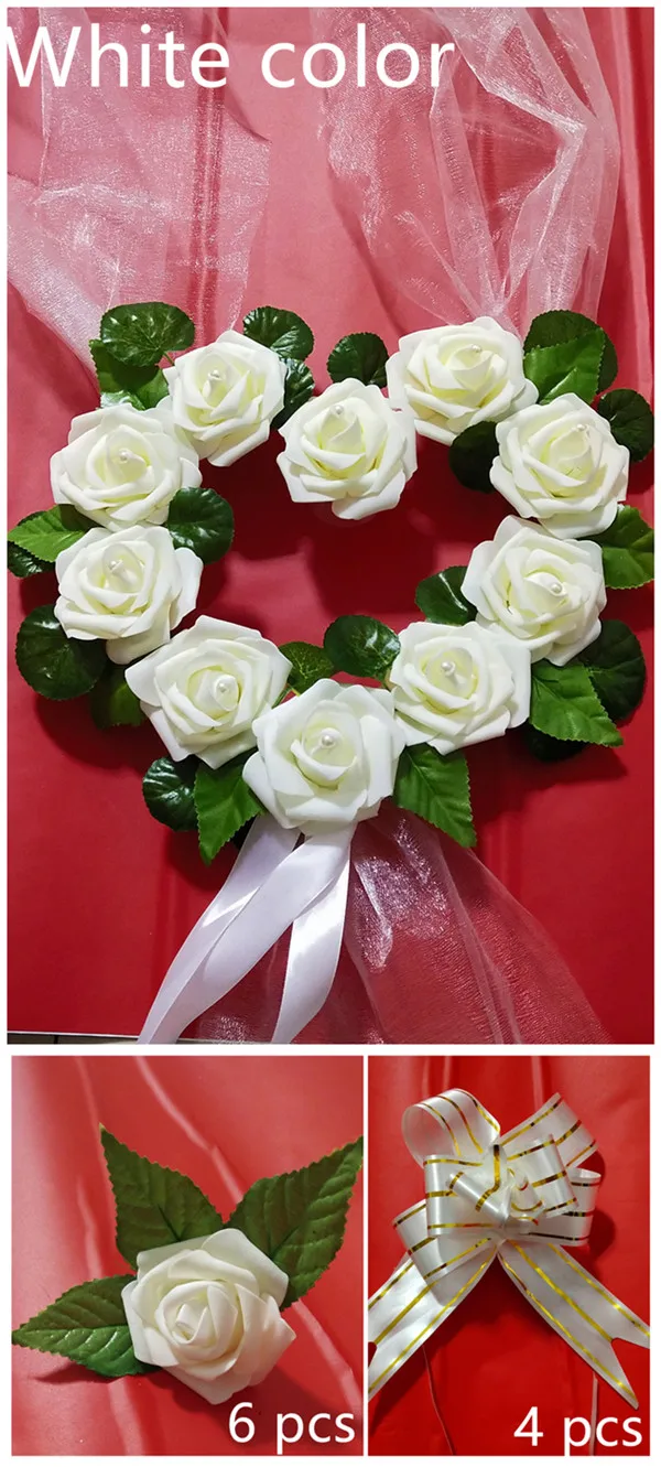 Wedding Car Decoration Artificial Roses Romantic Flowers Head Bow PE Yarn DIY 