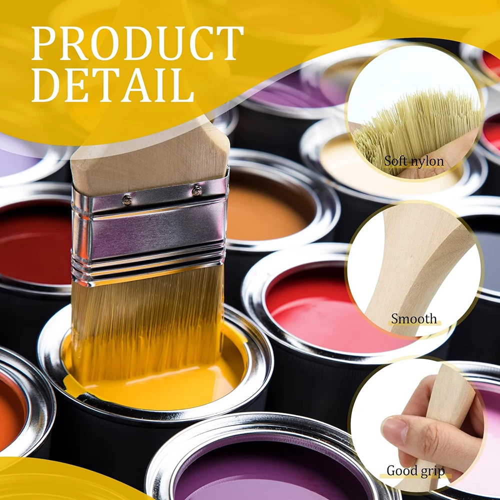 5Pcs Paint Brush Set Furniture Handle Wall Painting Soft Hair Wooden Handle