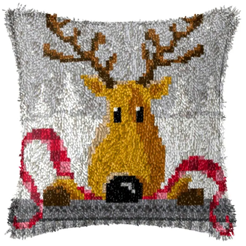Snowman Elk Christmas Latch Hook Kits Smyrna Pillowcase Knot Pillow Package Latch Hook Kit Set For Needlework Embroidery Cushion craft supplies