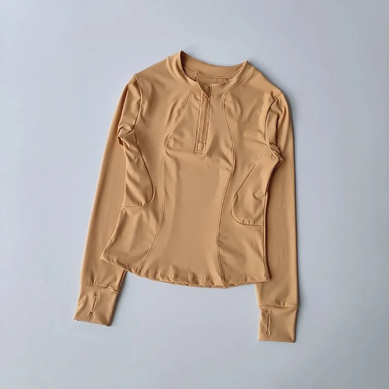 قميص اليوغا واللياقة البدنية للسيدات، نصف سحاب مرن...