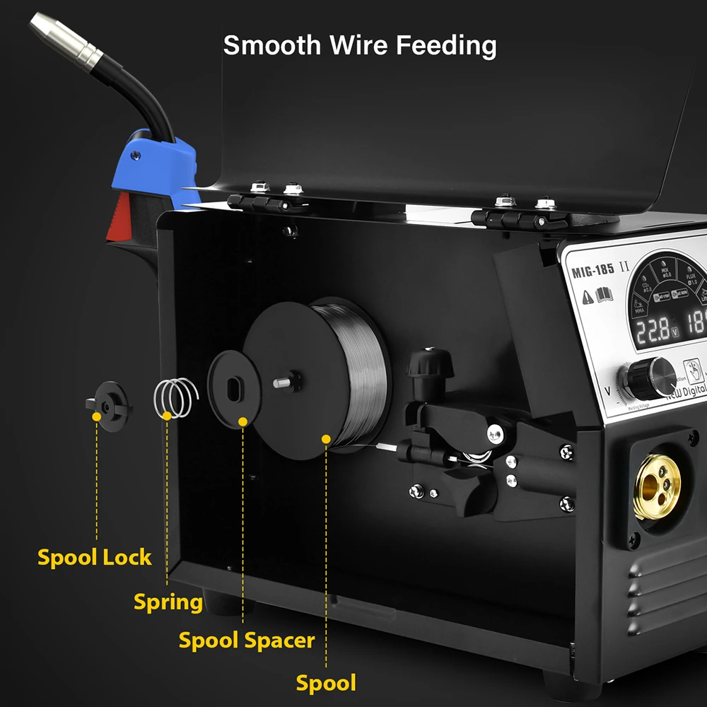 HZXVOGEN 5 in 1 MIG 185A Semi-Automatic Welding Machine Gas Mix-gas Non-gas MIG/TIG/ARC/MMA/MAG Multifunction Welder Equipment