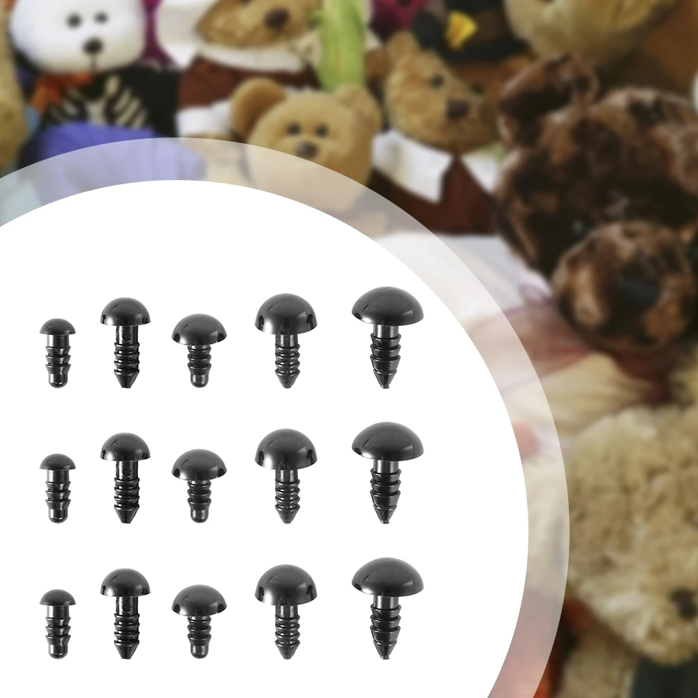 DIY Doll Safety Eyes 150pcs 6-12mm Black Plastic For Bear Toy Kids DIY Craft Stuffed Animal Doll Accessories