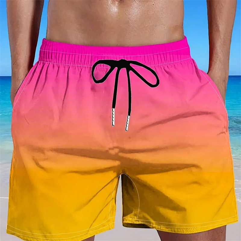 Simple Gradient Color 3D Print Shorts Men Casual Holiday Beach Shorts Kids Ice Trunks Women Summer Party Fashion Swimwear Pants 3