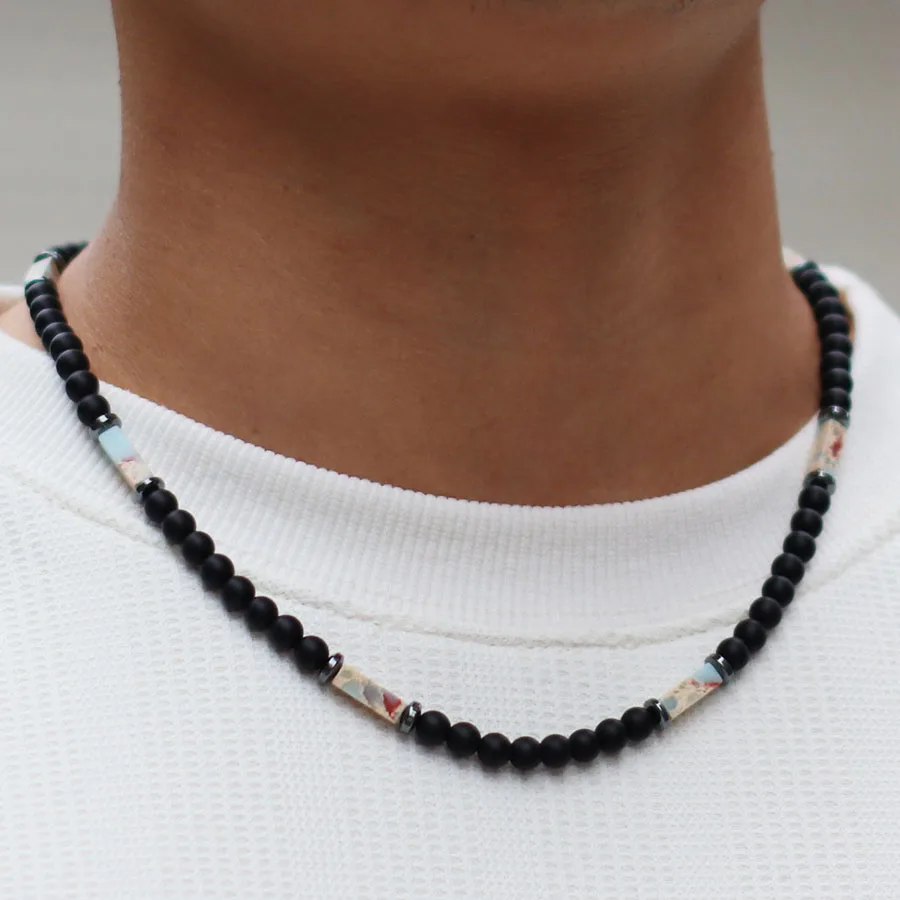 Men Natural Stone Necklace Stainless Steel Buckle Tiger Eyes