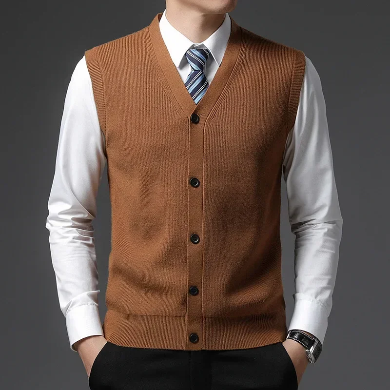 Men Sweater Vests Mens Knitted Vest Men Clothing Winter V Neck Woolen Fashion Brand Knit Cardigan Casual Sweater Vest Sleeveless