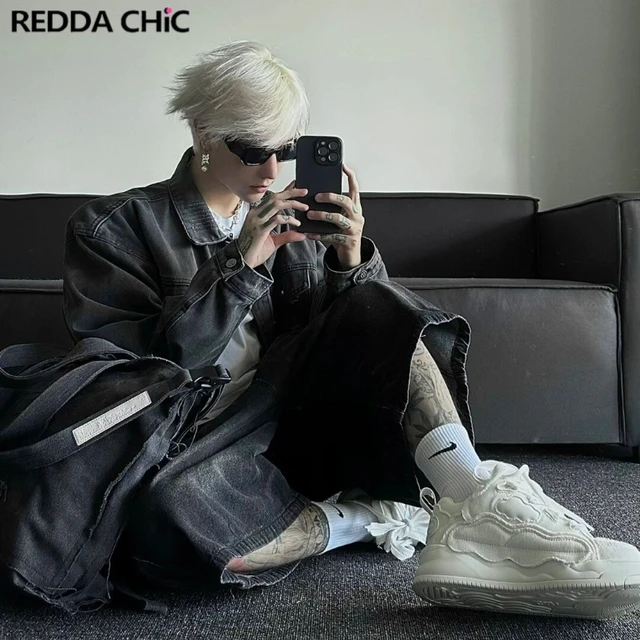 [최신|인기상품]남성와이드기모청바지 => REDDACHIC 남성용 블랙 브러시 크롭 청바지: 스타일과 편안함의 완벽한 조화 [ChinaNOW | 추천상품]