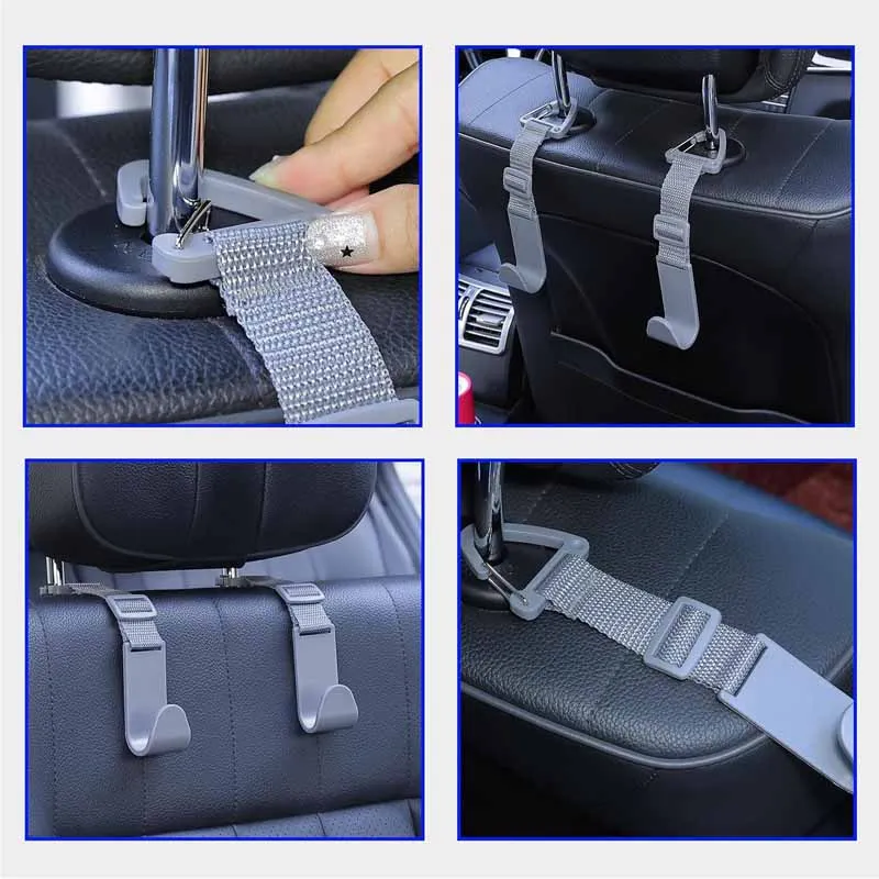 4er-Set Auto-Kopfstützenhaken, universell verstellbarer Fahrzeug-Organizer, Aufbewahrungshaken für Handtaschen und Taschen, universelle Passform mit Clip – Detail 9