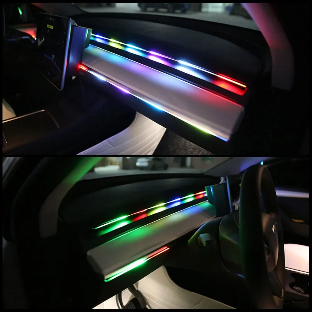 범용 자동차 인테리어 주변 장식 RGB 레인보우 LED 스트리머 스트립, 분위기 조명, USB 앱 원격 제어, 1 in 1, 2 in 5/6 in 1