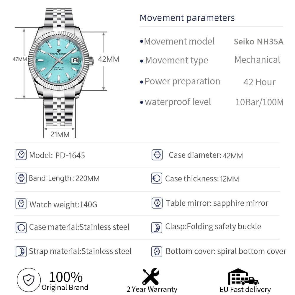 2024 New PAGANI DESIGN 42MM Men Mechanical Watches Commercial NH35 Automatic Watch 100M Waterproof Stainless Steel Watch for Men 2