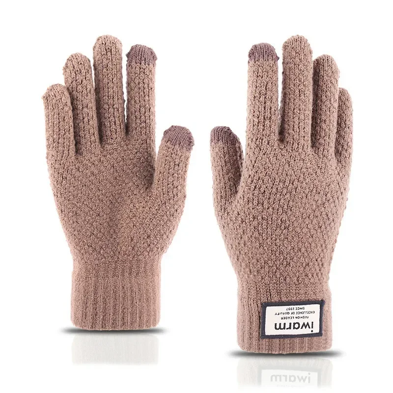 Men Warm Gloves Knitted Screen High Quality Thicken Wool Cashmere Solid Autumn Winter
