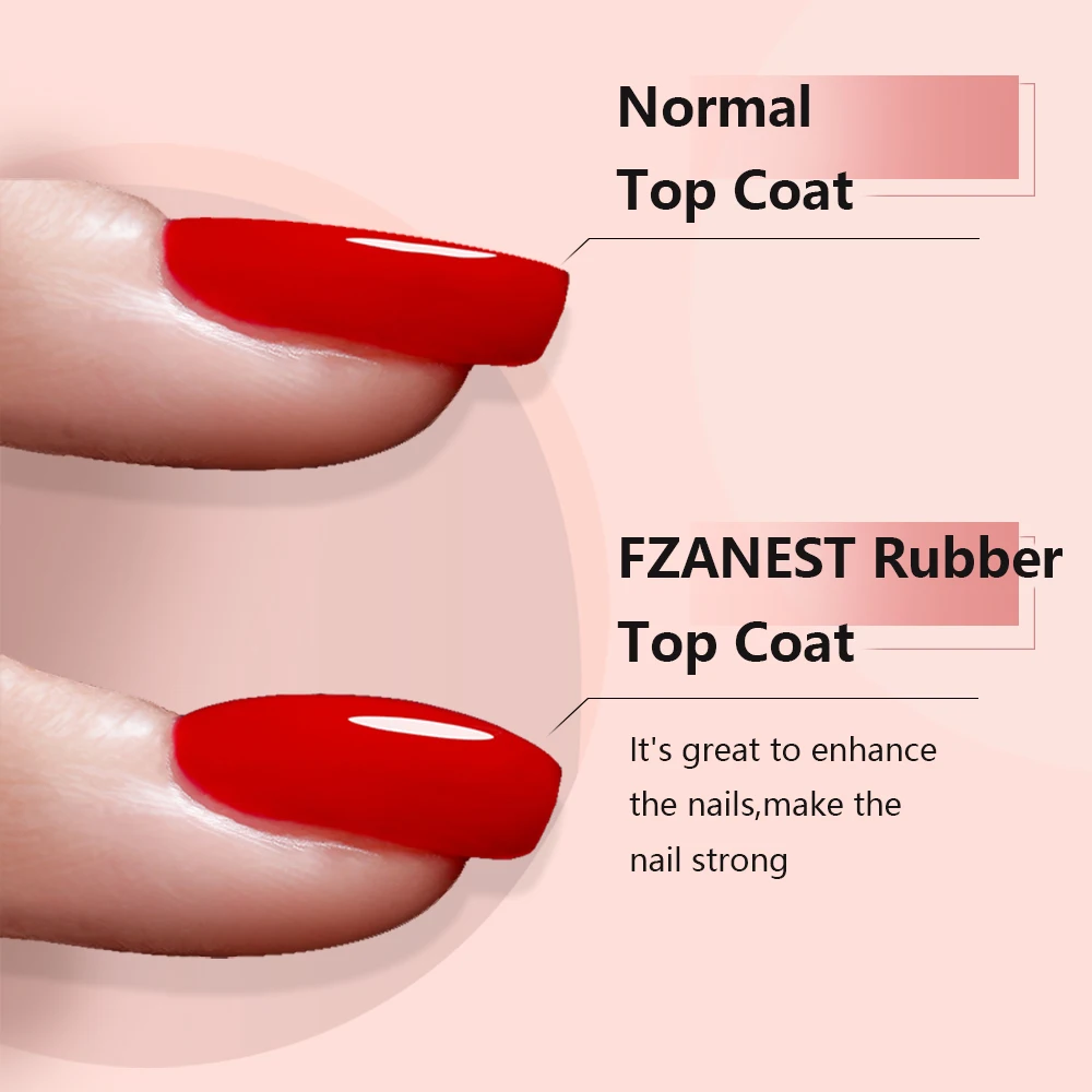 FZANEST Rubber Top Coat Thick No Wipe 2 in 1 Strengthener Gel High Shine Gel Nail Base Coat and Top Coat Nails 4
