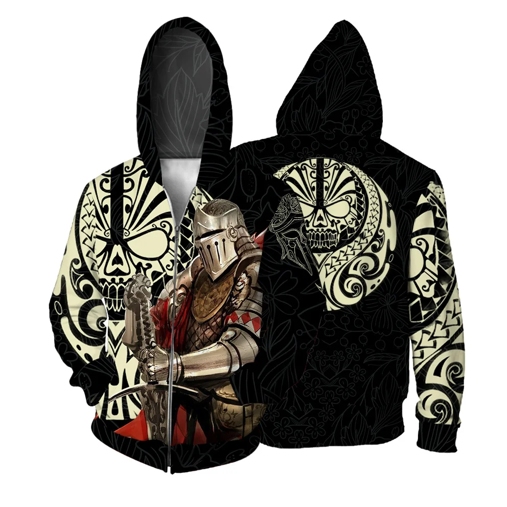 thumbnail image 1 of Sudadera con capucha con estampado de guerrero de tendencia de moda, sudadera con cremallera, informal y versátil, sudadera con capucha para hombre, sudaderas cómodas para hombre, sudadera con capucha, 1 of 4