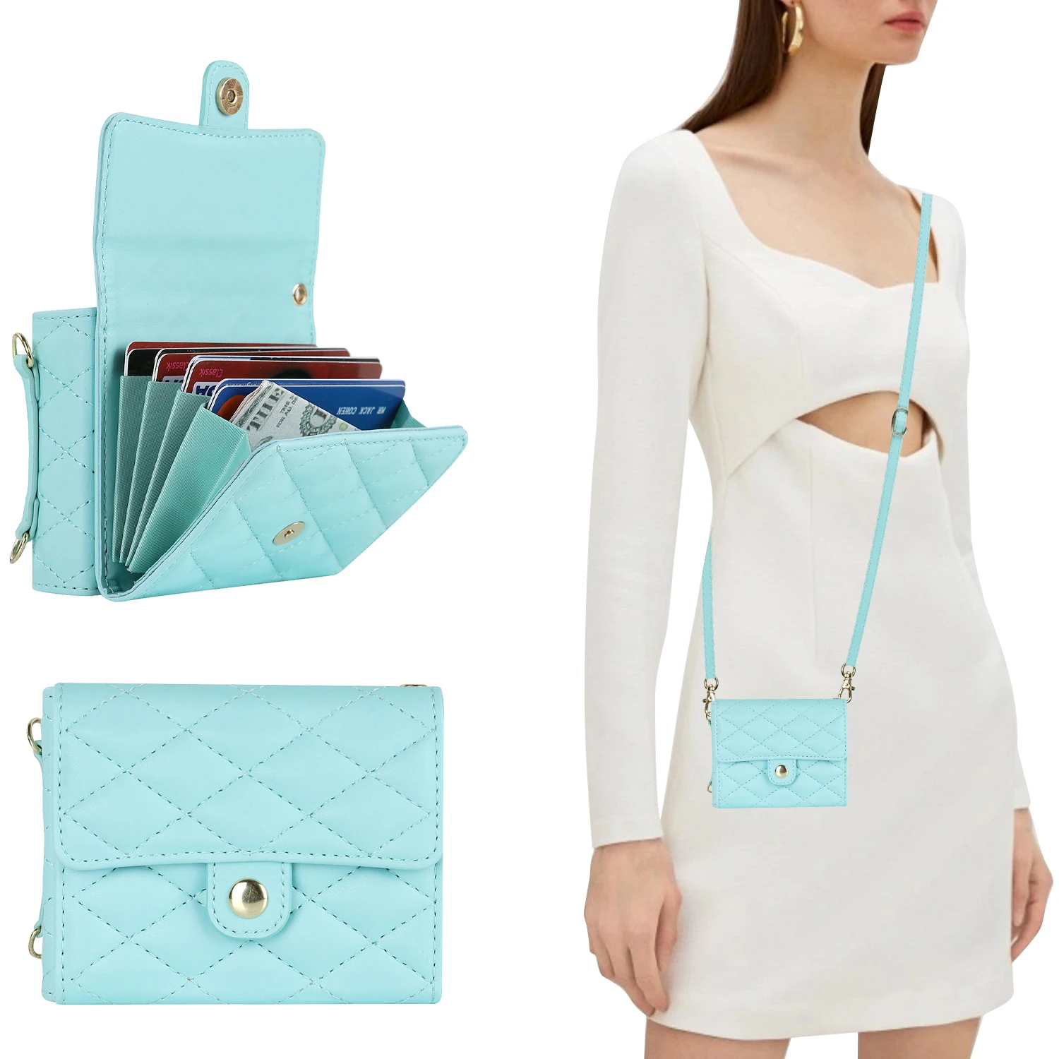 Luxury Foldable Leather Wallet Phone Case with Removable Crossbody Lanyard
