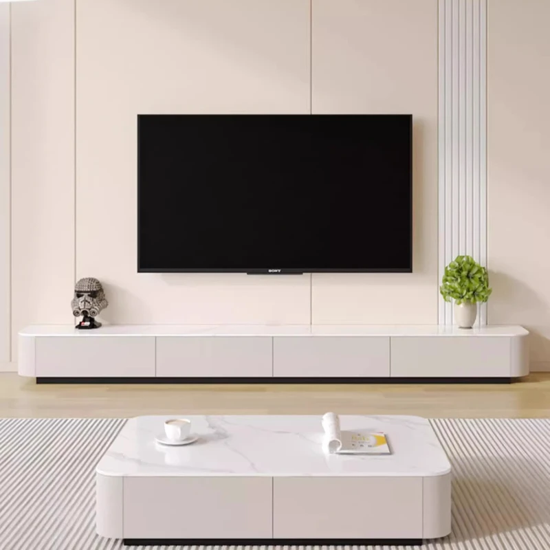 Slate TV Stand Glass Door Home Living Room Luxury Modern Minimalist Solid Wood Floor Standing 2025 New Model Coffee Table Set