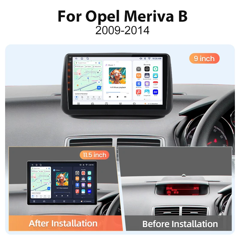 Radio de coche inalámbrico AWESAFE con CarPlay y Android Auto para Opel Meriva B 2009 2010 2011 2012 2013 2014, estéreo multimedia 2 DIN con ventilador de refrigeración integrado, sistemas inteligentes, pantalla táctil, reproductor de video, unidad principal, autorradio, navegación GPS, SWC, 4G, WIFI 6