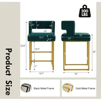 Velvet Bar Stools Set of 4 Counter Height Stools 26" Bar Chair Kitchen Island Chairs with Back Padded Seat Gold Metal Legs 2