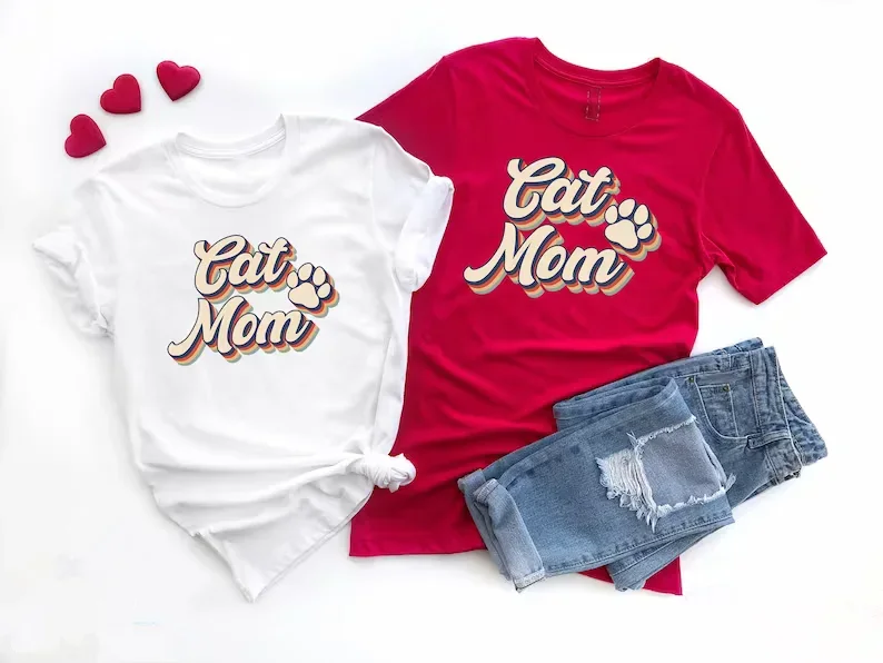 

Retro Cat Mom Shirt Mama Mom Gift Short Sleeve Top Tees O Neck 100% Cotton Fashion Streetwear Harajuku goth y2k Drop Shipping