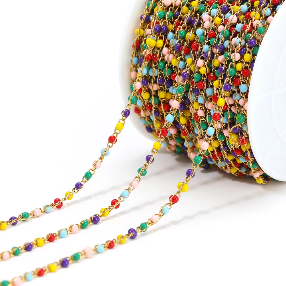 1 Meter Edelstahl Weiß-Schwarz Emaillierte Gedrehte Perlenketten für DIY-Schmuck, Damen-Halsketten, Armbänder, Ohrringe und Körperketten