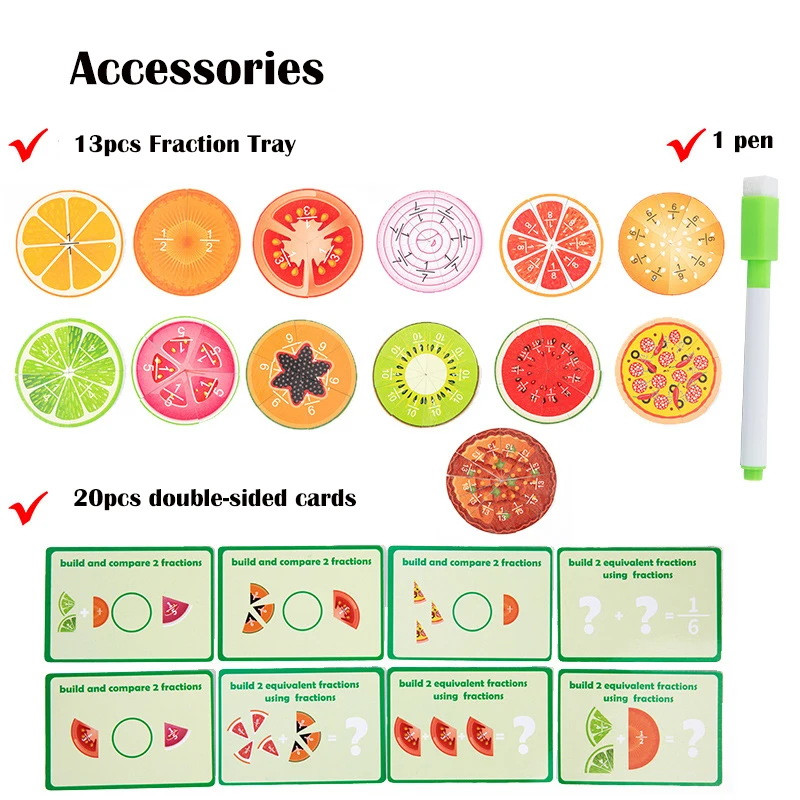 91pcs Wooden Fruit Fractions Toy, Classroom Math Teaching Aids, Number Learning for Kids Math,Educational Indoor Game 4