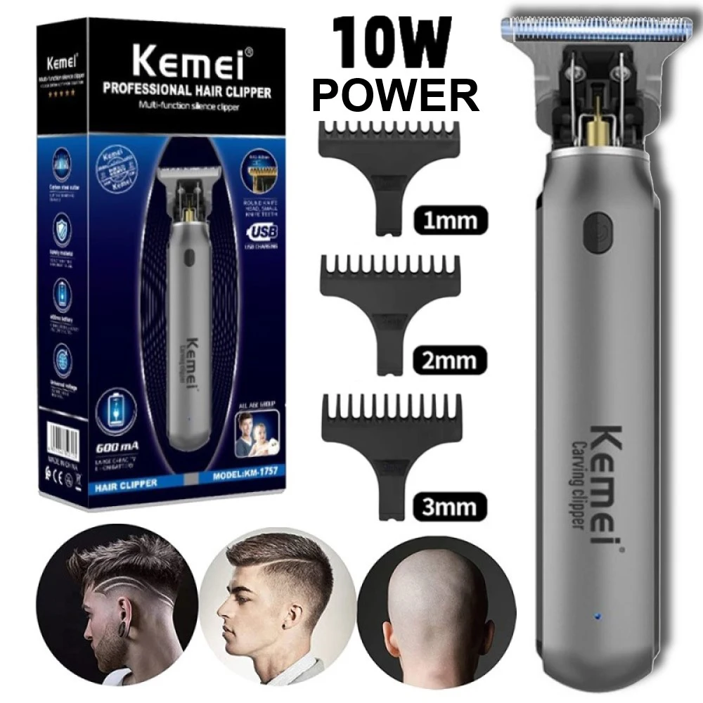 

Kemei 1757 Hair Clippers Men Beard Trimmer Zero Gapped T-Blade Hair Cutting Machine Cordless Professional Barber Edgers Cutter