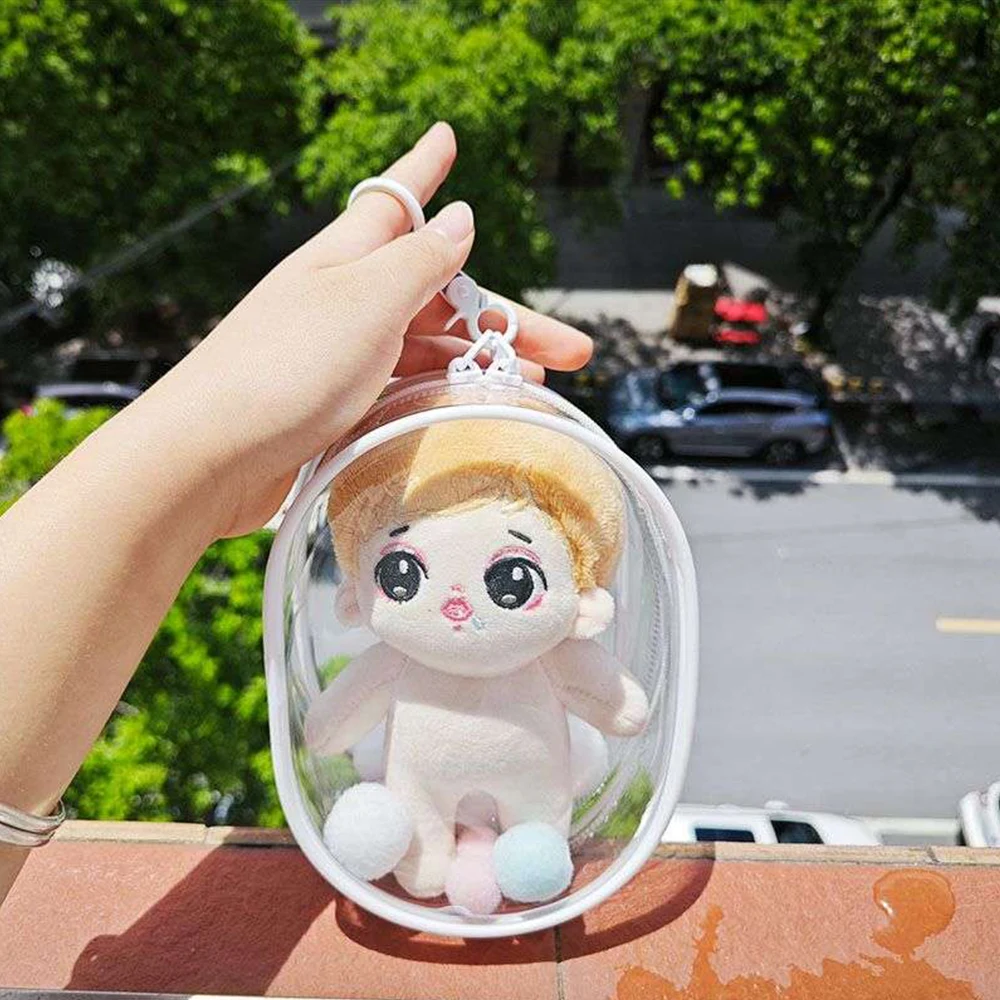 20cm Plush Doll Display Out Bag Transparent Thicken Cotton Doll Outing Dustproof Storage Pouch Keychain Mini Bag Accessories