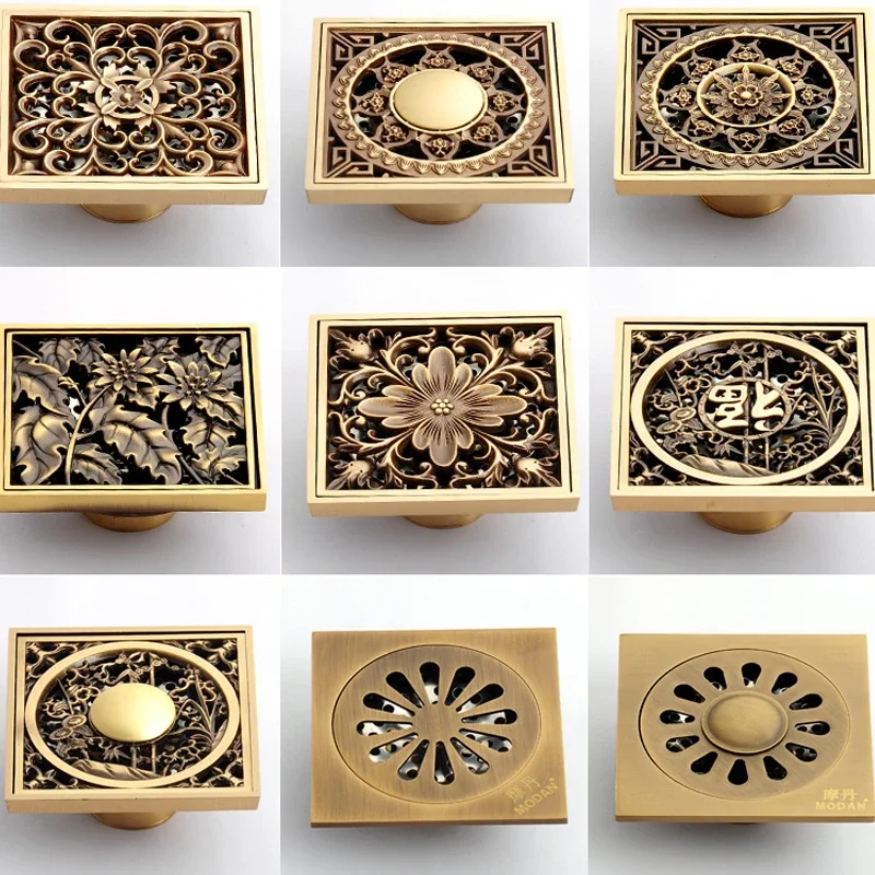 Euro Floor Drains Antique Brass Shower Floor Drain Bathroom Deodorant Euro Square Floor Drain Strainer Cover Grate Waste