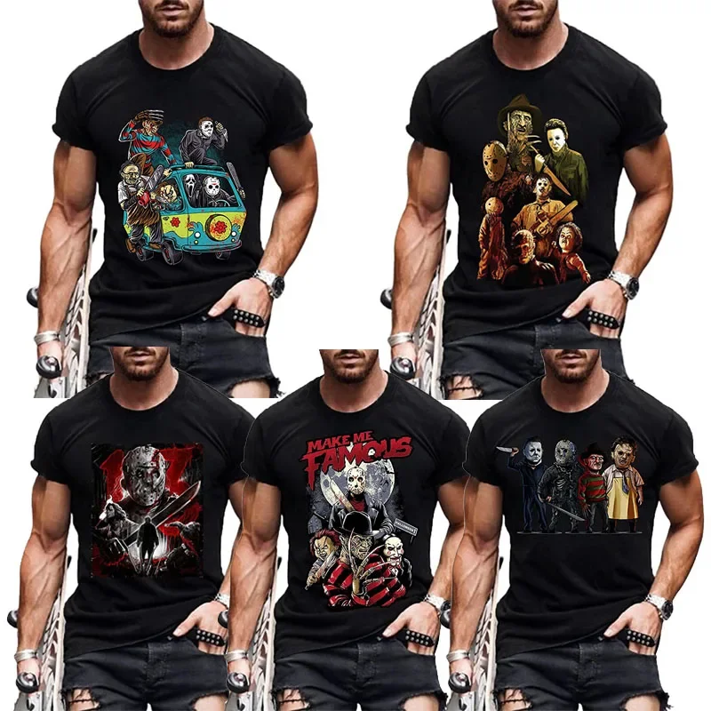 

Mens Friends Halloween T-Shirt Michael Myers Jason Halloween Horror Scary Movies Graphic Short Sleeve Shirts Tee Top Gifts