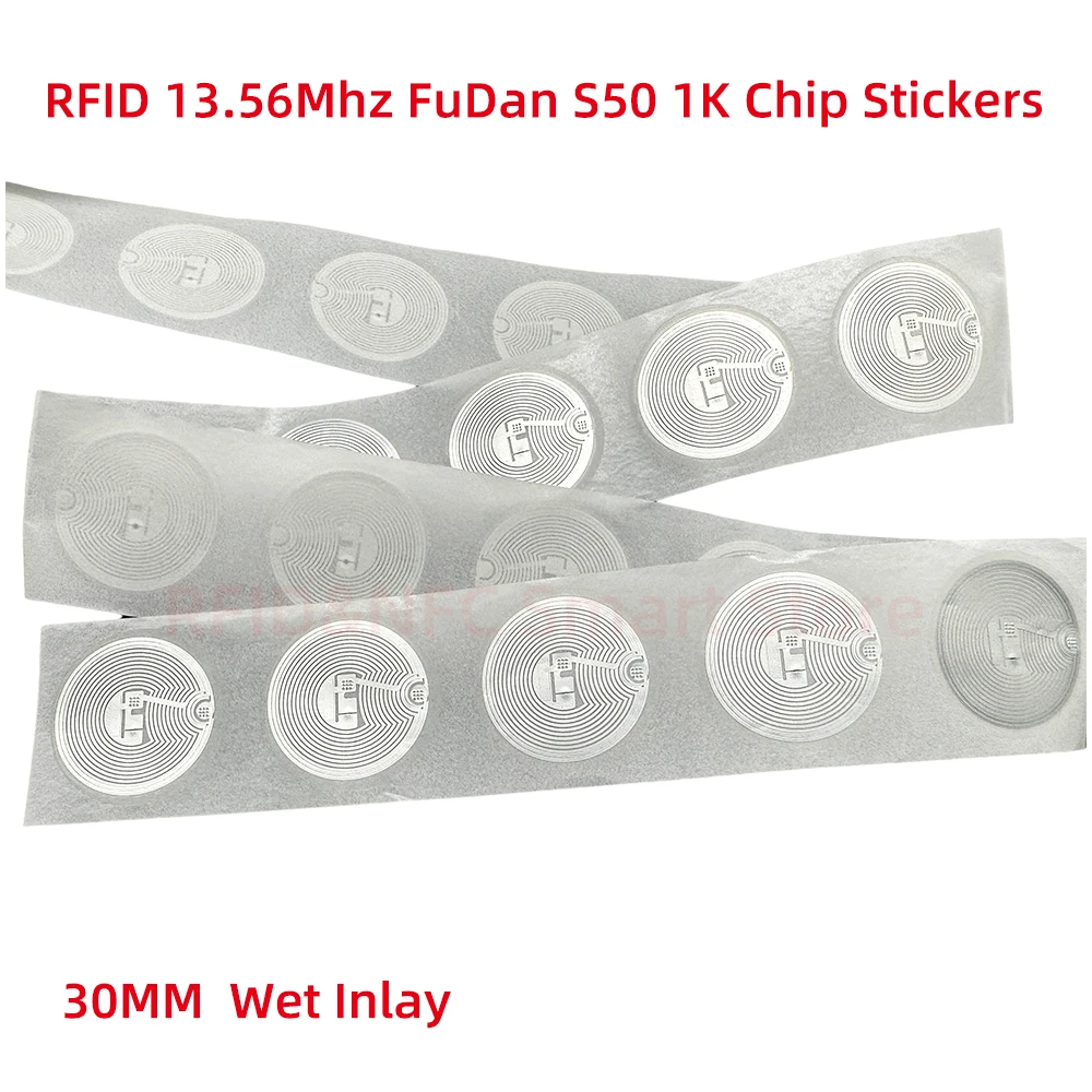 RFID S50 Smart Tag - Wet Inlay Sticker with NFC Technology, 13.56MHz, 1024 Bytes