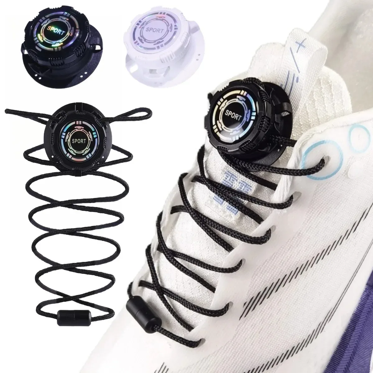 120CM Keine Krawatte Schnürsenkel Rotierenden Taste Lock Design für Männer Frauen Outdoor Sport Schuhe Langlebig Schuh Zubehör Schnürsenkel – Detail 1