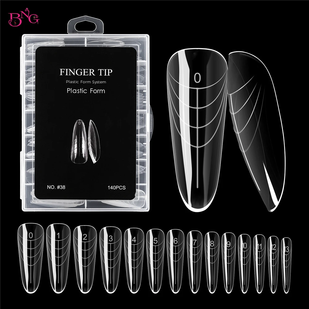 BNG 140 Uds formas de uñas duales para Gel de uñas de poli moldes de uñas de almendra clásicos para Gel constructor Gel de extensión de poli salón de diseño de Arte de uñas