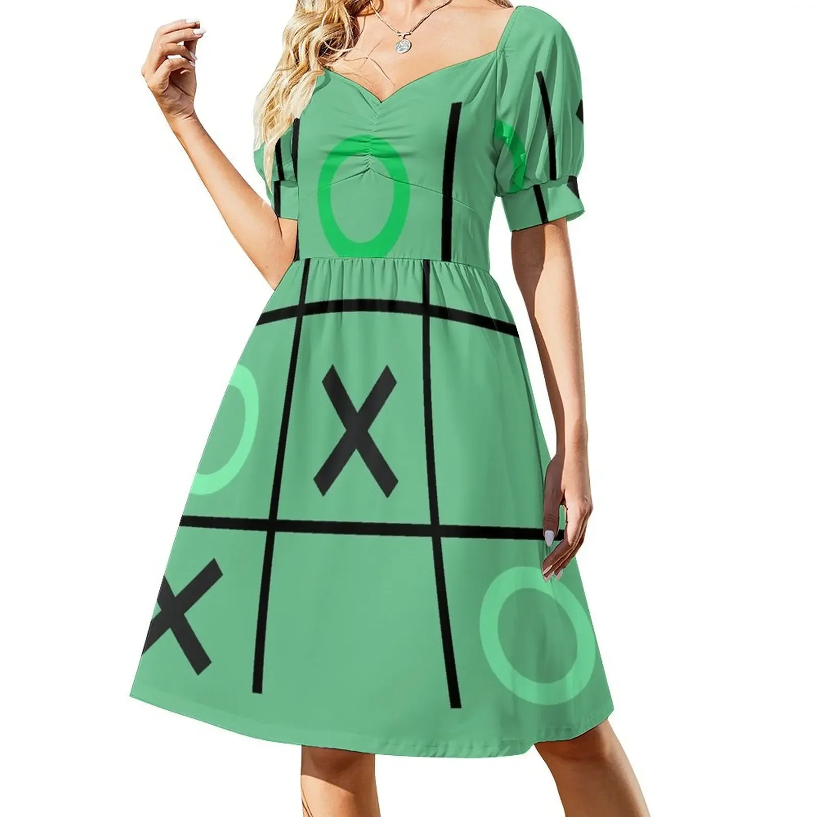 Tres en raya, X y O, Ceros y Cruces (degradado verde), Vestido sin mangas, vestidos de fiesta, vestidos de noche, Vestido de mujer
