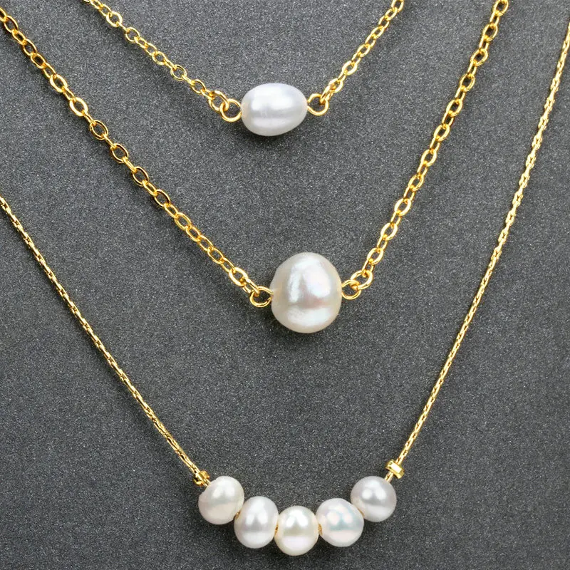 

Hot Sale 2022 New Handmade Natural Pearl Three Layer Elegant Lady Chokers Necklaces Jewelry Gift