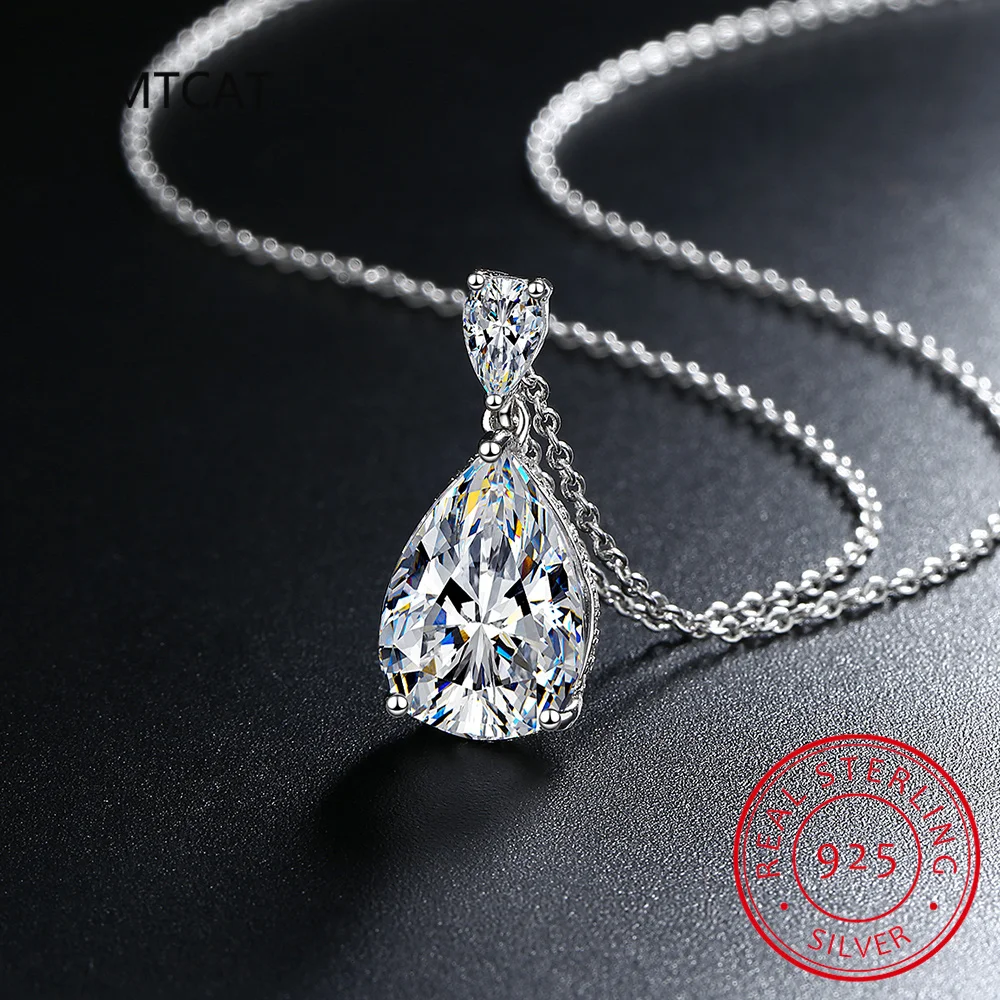 Moissanite Necklace 14K White Gold 2 Carat Pear Teardrop Cut D Color Moissanite Diamond Necklace Fine Jewelry