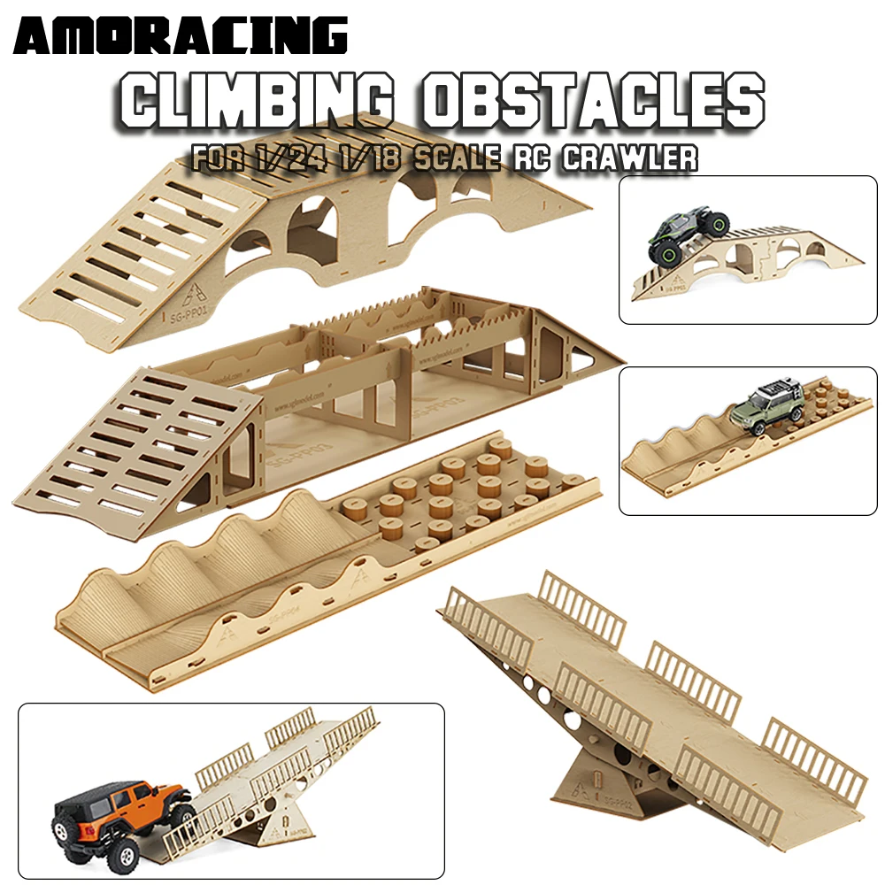 Fangxuee Obstáculos Todoterreno De Madera Para RC Crawler 1/16, 1/18 Y 1/24 – Kit Plegable Y Desmontable