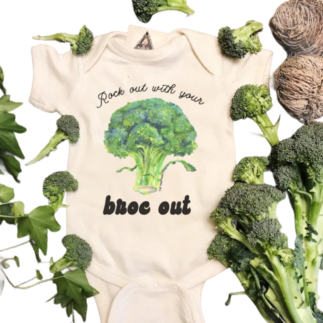 Broccoli Body Rock Out Con Il Tuo Broc Out Funny Fruit And Veggie Farmer'S Market Theme Farmer Pagliaccetti Personalizzati Per Bambini