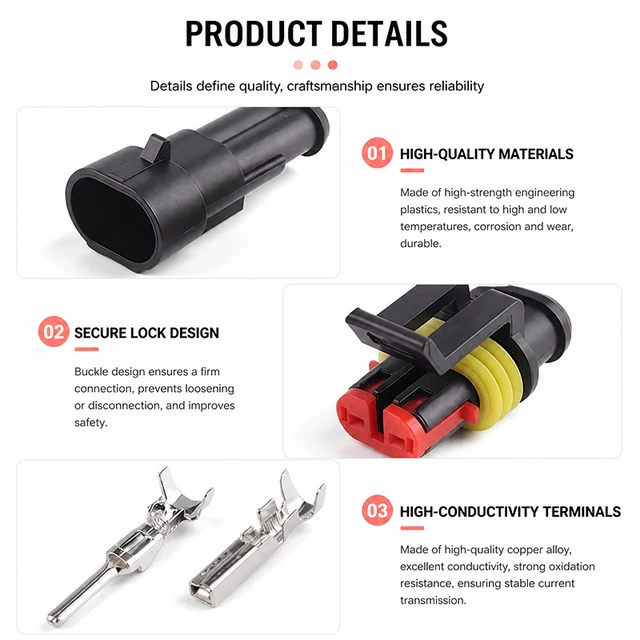 5Pin Waterproof AMP Auto Connector 18AWG M/F 1.5mm Term Quick Disconnect for Car Truck VehicleDJ7051-1.5-11/21 282089-1/282107-1 2