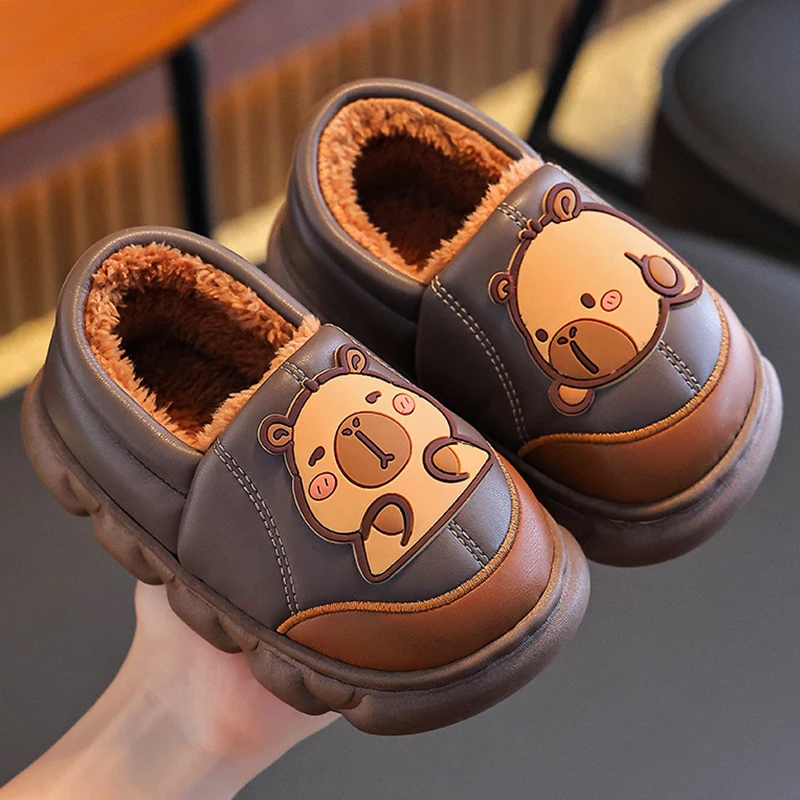Children's Waterproof Cotton Slippers Winter Non Slip Thick Bottom Home Slides Children Indoor Warm Soft Plush Slippers Women