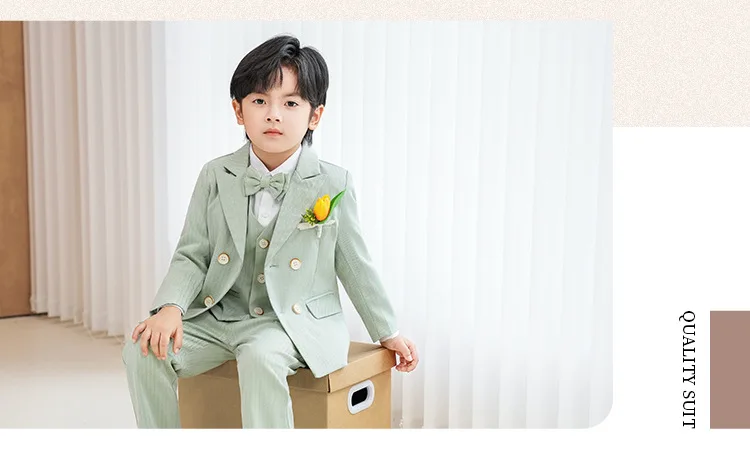 OLEKID Kinderanzug für Jungen, Hochzeitsanzug im britischen Gentleman-Stil, Weste und Hose, Klavier- und Bühnenkostüm für Jungen von 1-10 Jahren, grünes Auftrittsoutfit – Detail 13