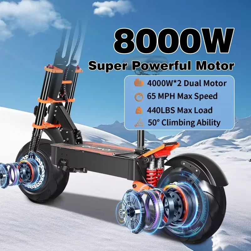 X8 Pro 8000W 60V 38AH Dual Motor Foldable Electric Scooter for Adults 14-inch Tires Top Speed 110KM/H Range 120KM electric scooter