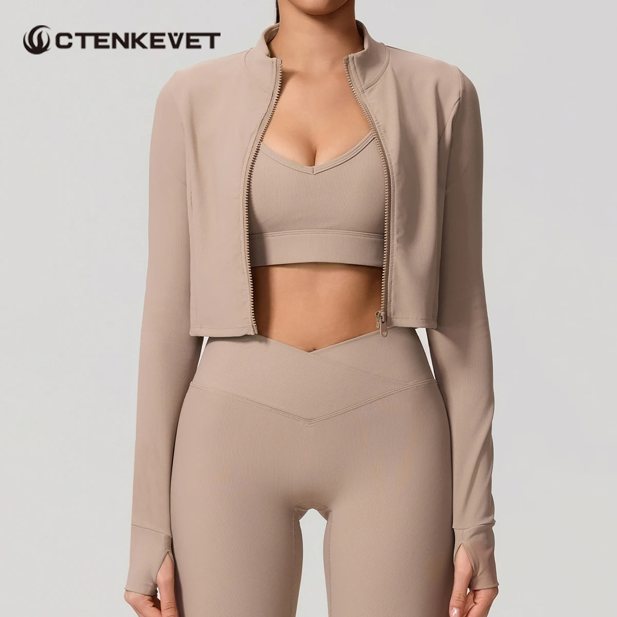 Ctenkevet 여성용 짐 집업 긴팔 재킷 야외 운동 요가 탑 여성 슬림 타이트..