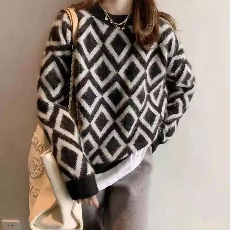 

2023 case children jumper and sweater O neck long sleeves for women jumping winter autumn elegant jacquard knit sweater top