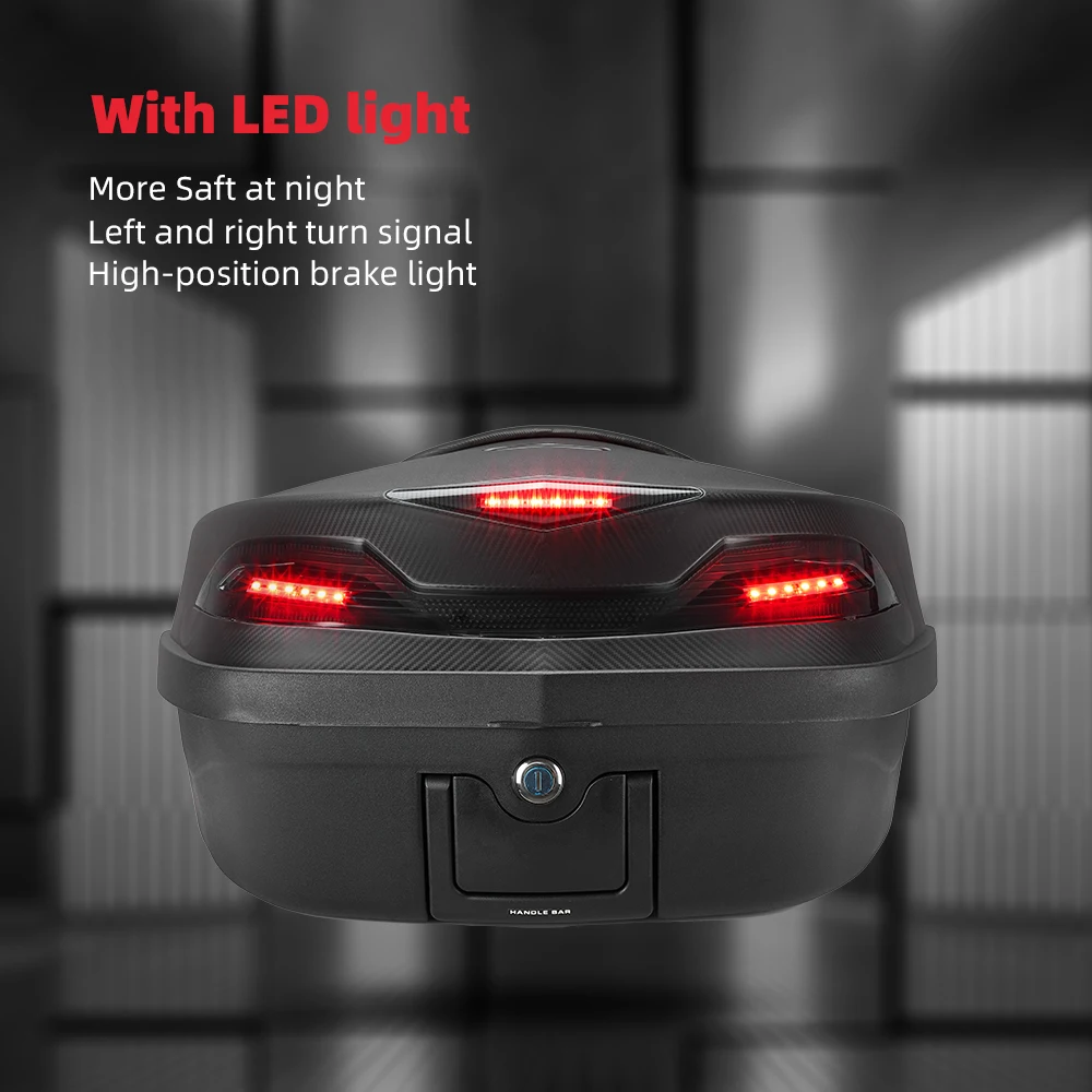 Motorcycle Rear Cargo Trunk Scooter Top Box Storage Luggage Topbox Case 48L Secure Latch KEMIMOTO Universal w/LED Taillight Bags motorcycle tail box